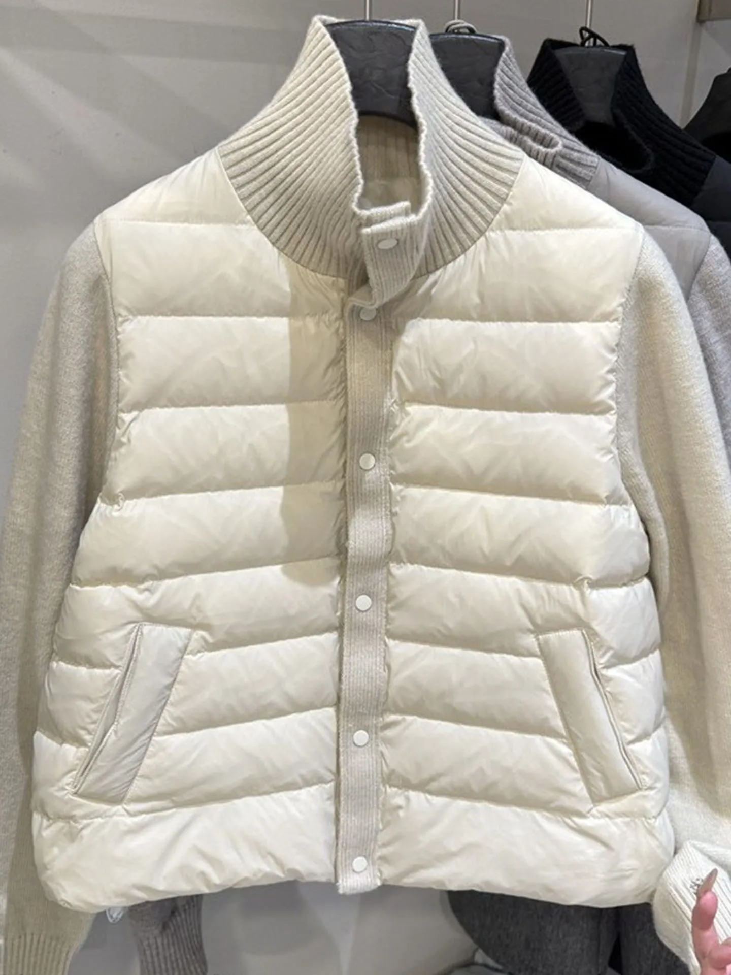 

Корейское трикотажное лоскутное длинное пальто Sve Jaet с одной пуговицей, тонкая верхняя одежда, модное зимнее пальто для поездок на работу