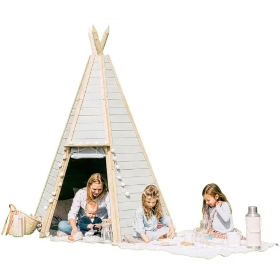 

Wooden Teepee Tent for Outdoor Toddler Playhouse Fort Play House for Boys Girls Wood Frame Tent Cone Shaped Hideaway Blank Canv