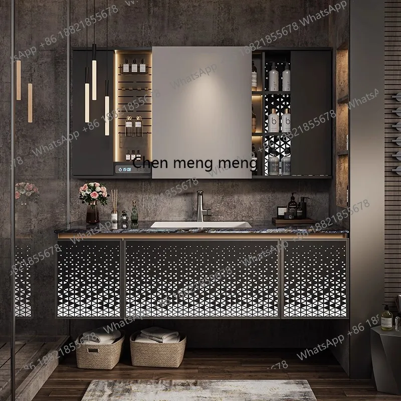 

Modern simple light luxury bathroom cabinet combination luminous door panel bathroom washbasin customization