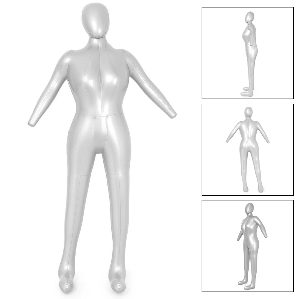 Full Body Woman/Female Inflatable Mannequin Dummy Torso Display Model PVC Silver For Clothing Collections, Retail Displays