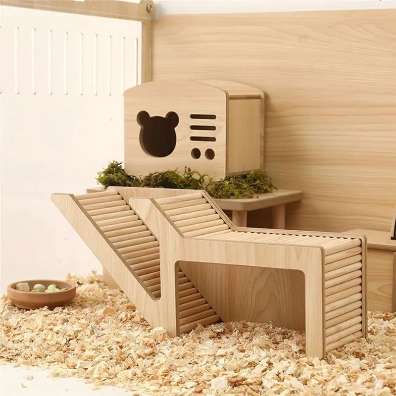 ABKW-Washable Hamster Wooden Hamster House Small Pet Castle With Rock Climb Ladder Dwarf Mouse Pet