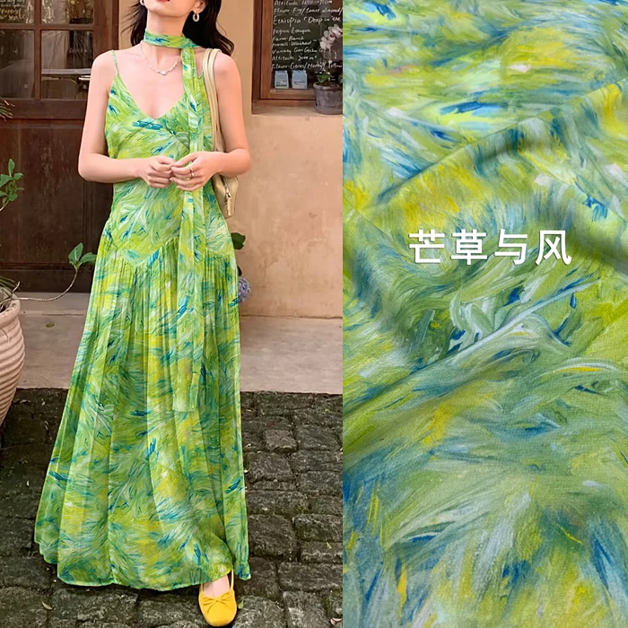 

3 м художественная зеленая и синяя текстильная шелковая ткань, эластичный крепдешин, 93% шелк шелковицы и 7% спандекс