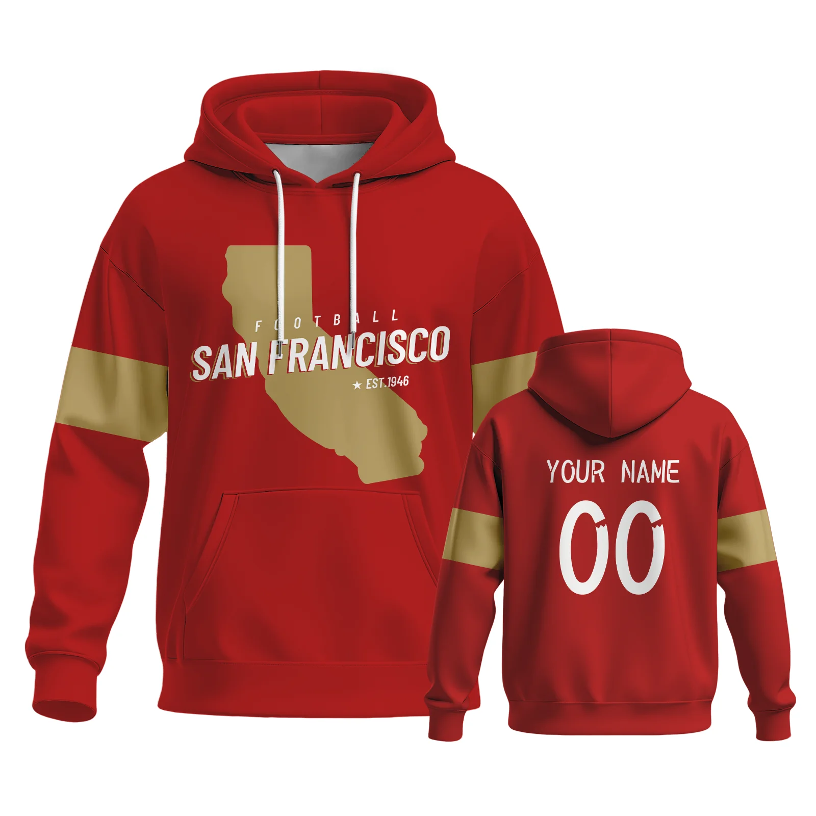 Men's Custom San Francisco Football Hoodie with City Map Personalized Printed Team Name Number Sweatshirt Game Day Pullover Gift