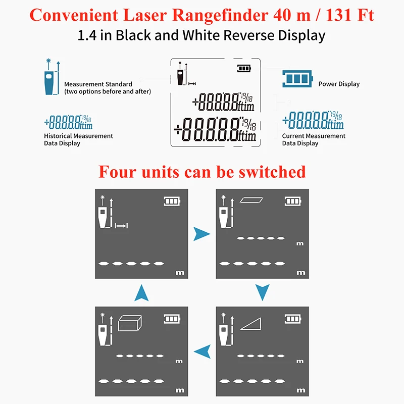 Dtape DT10 2 in 1 Laser Distance Meter 40m Portable Digital Rangefinder 5m Scalable Inch / Cm Tape Measure For Measurement