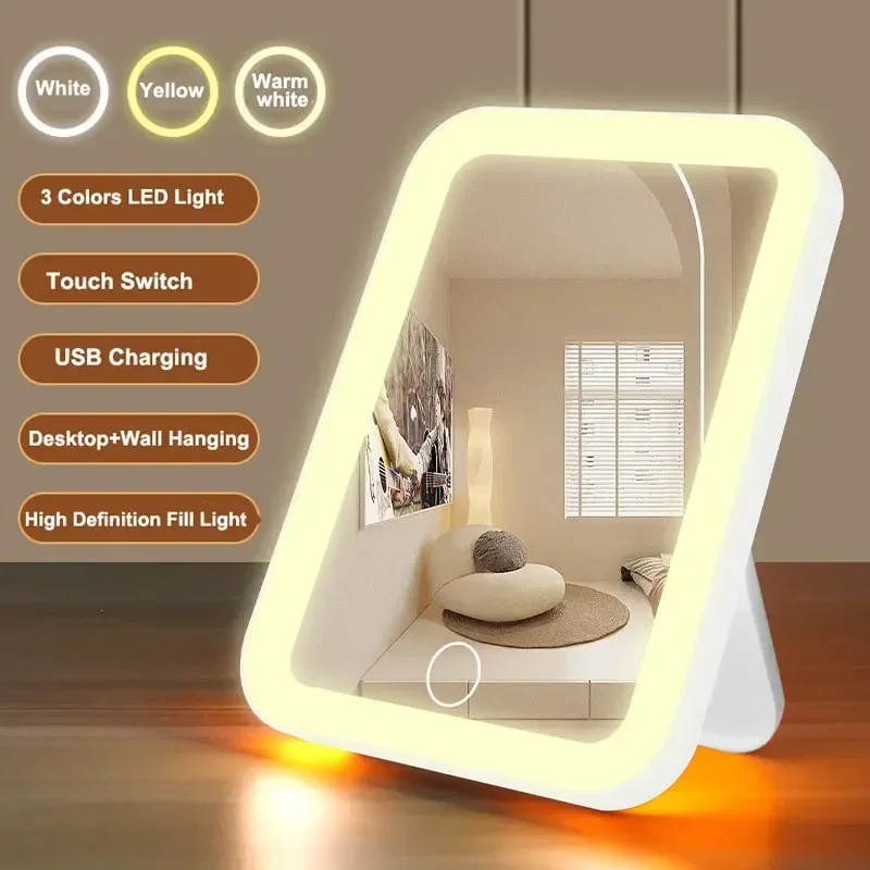LED Smart Makeup Mirror with Light – 3-Color Temp, Portable for Dorm & Dressing Table
