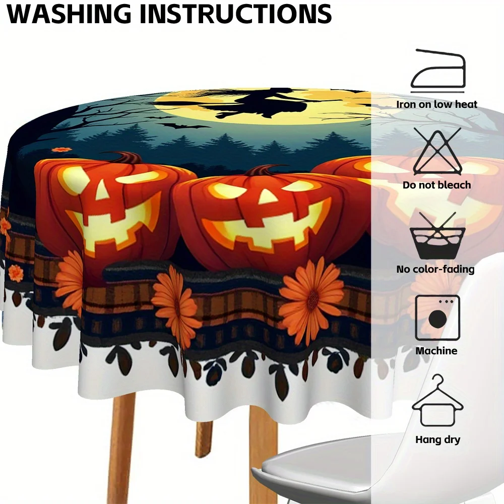 1 piece of Halloween tablecloth - Light peach and light beige material, with a charming witch flying under the moonlightzyc