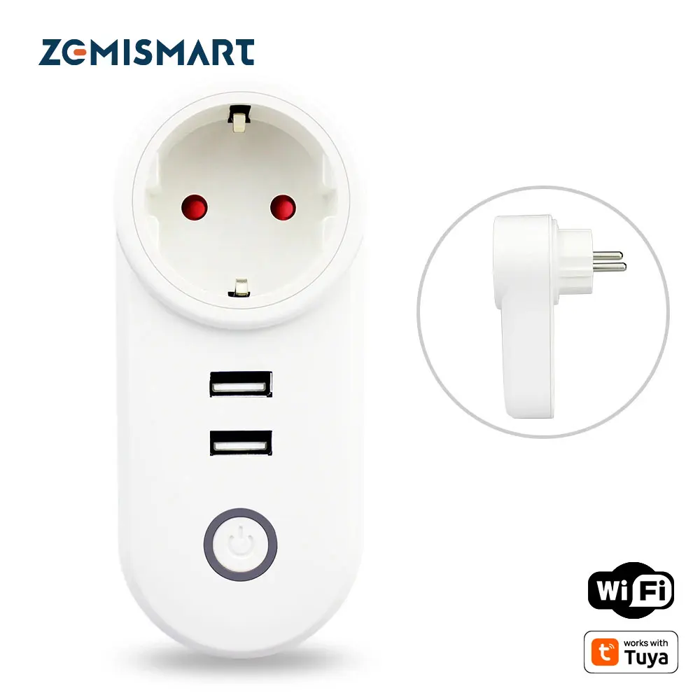 Smart WiFi Power EU Plug Outlet Socket with USB App Control Timer Function Work with Tuya Alexa Google Home