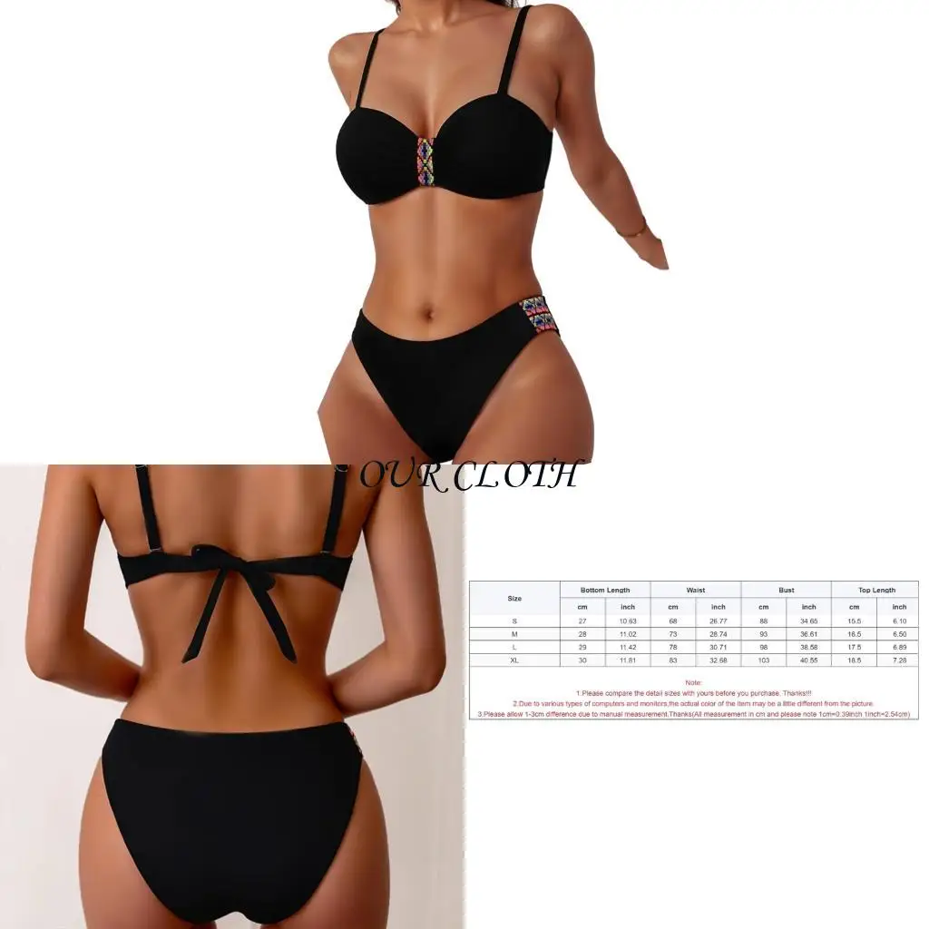 Women Two Piece Backless Bathing Suit High Waist Swimwears With Adjustable Strap and Back Tie For Beach Vacations Y1AC