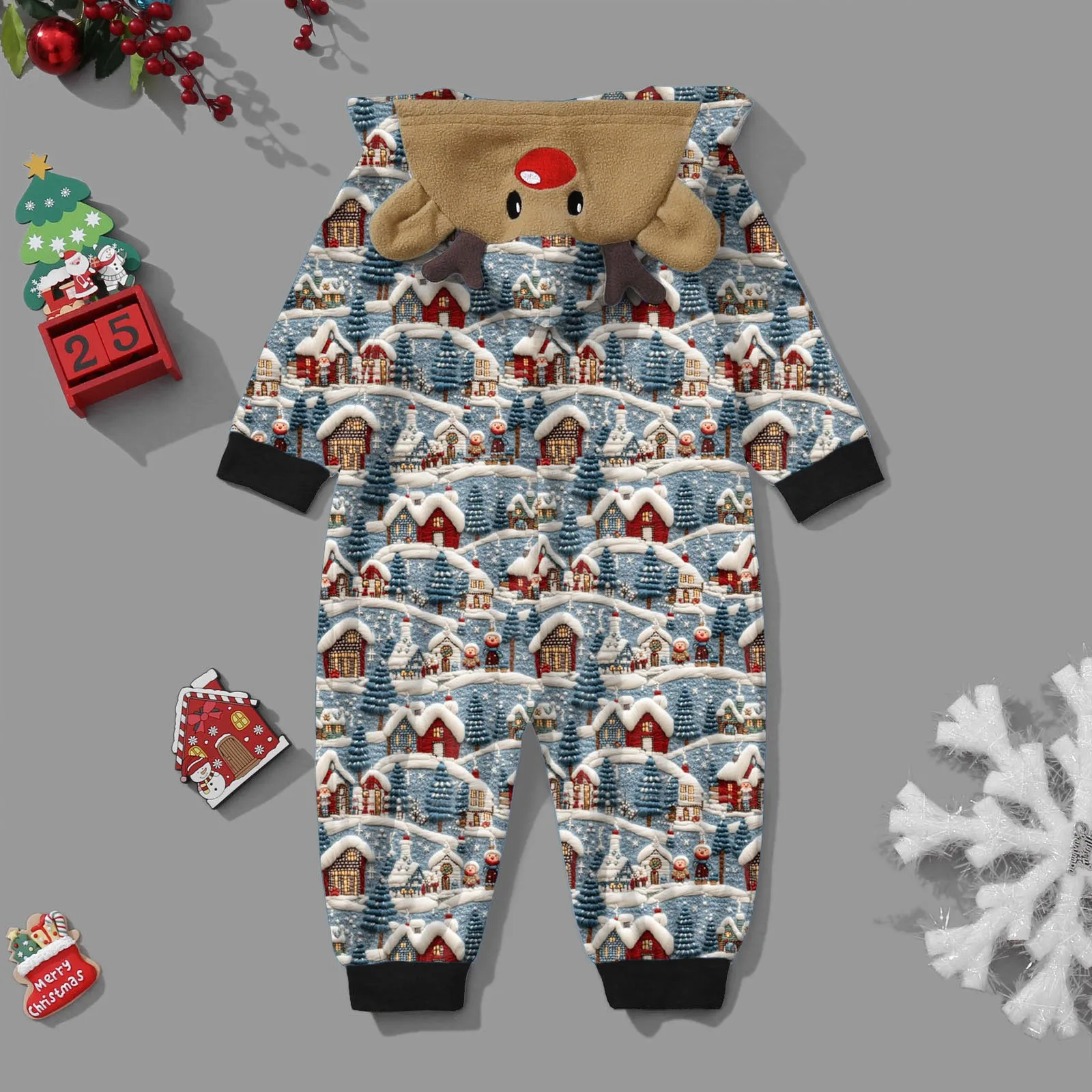 Baby Sleepwear For Christmas Family Matching Pajamas Cute Big Headed Deer Print Long 2024 New Merry Christmas Print Pajamas Set