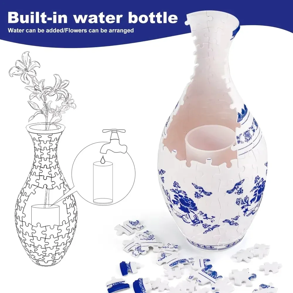 3D Puzzle Vase Home Decoration Christmas Gifts DIY Chinese Vase for Bouquet Flowers Creative Handmade Flower Vase Puzzle Toys