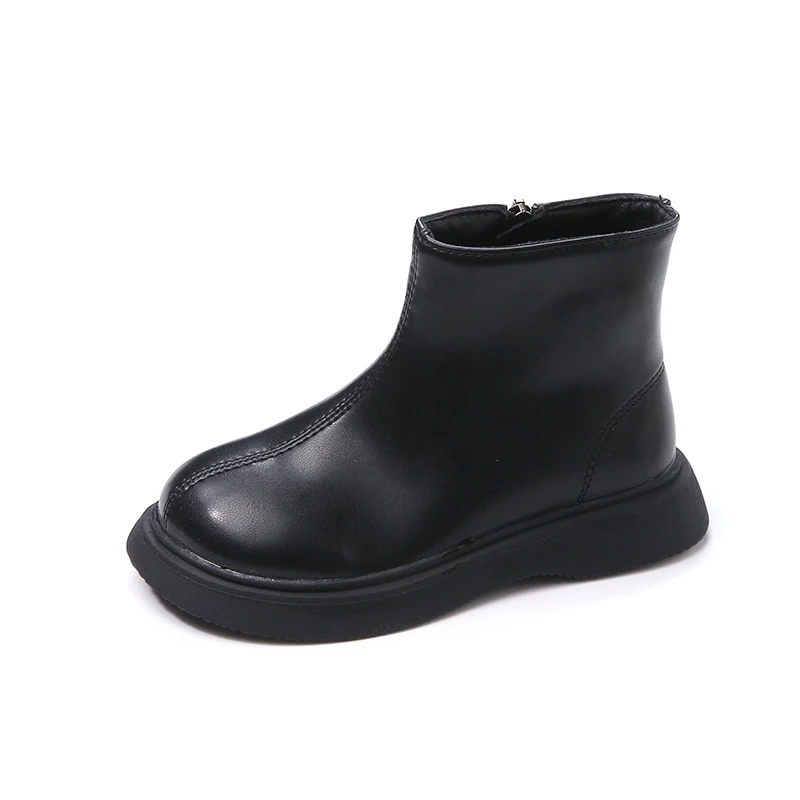 Classic Children Fashion Boots Black Brown Versatile Girl's Ankle Boot Non-slip Simple Kids Causal Leather Boots Non-slip Zipper