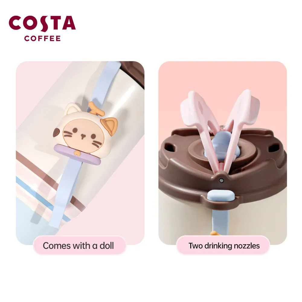 COSTA Free-Sip Tumbler - Lucky Cat with Lucky Cat Charm, 620mL