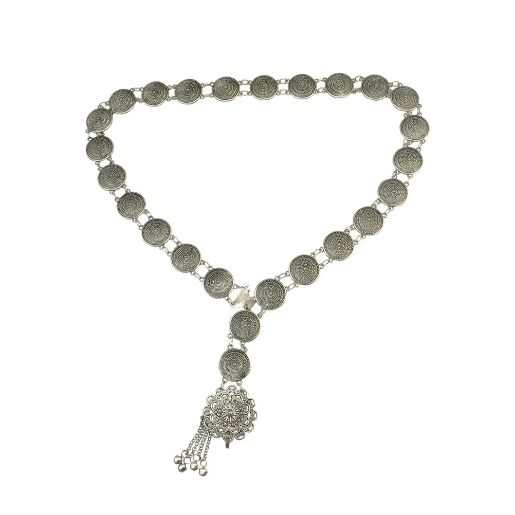 

Hollowed-Out Flower Belt Vintage Silver Waist Chain For Women Dress Accessory Waistband Party Wedding Prom Daily Wear