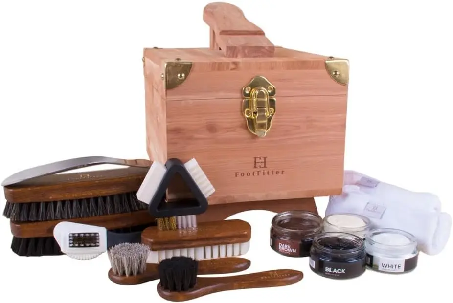 Suede Cleaning Set with Grand Cedar Wood Box, Shoe Polish Creams & Shoe Care Tools