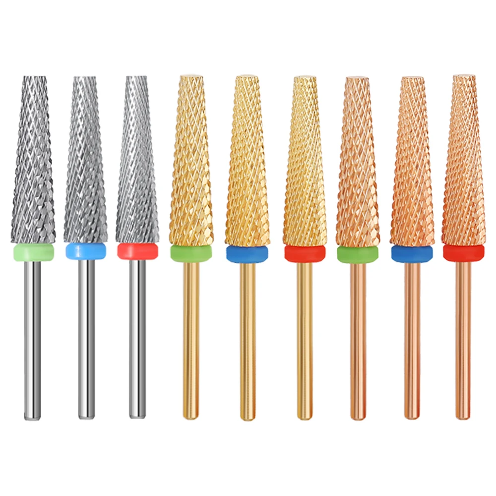 Super Long Flute Serie-Nail drill bits Gold Nail 7.0mm 5 in 1 Bits (Cross Cut)  Remove gel carbide Manicure tool accessories