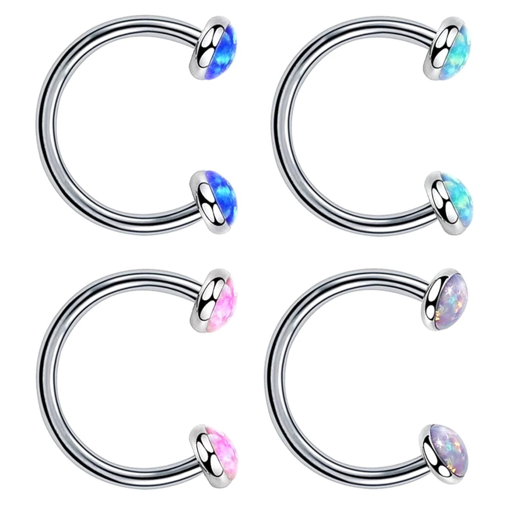 3/4/5mm Opal Steel Horseshoe Septum Nose Ring 6/8/10/12/14mm Bar Ear Monroe Lip Stud Internal Thread Piercing Jewellery