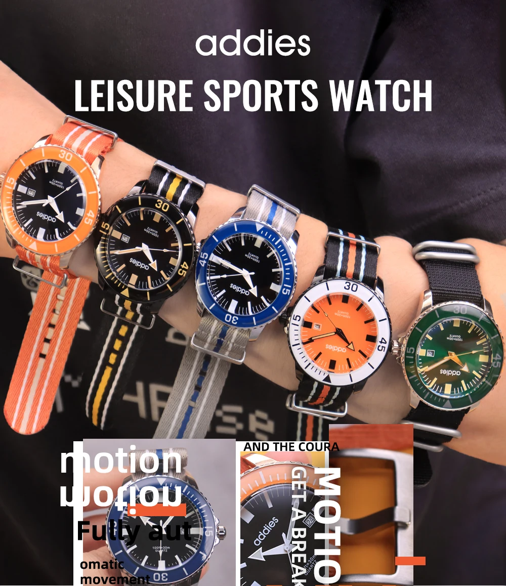 ADDIES 44mm Herren-Quarzuhr BGW9 Super Leuchtend 50m Wasserdicht Datumsfunktion Nylonarmband Casual Outdoor Herrenuhr – Detail 2