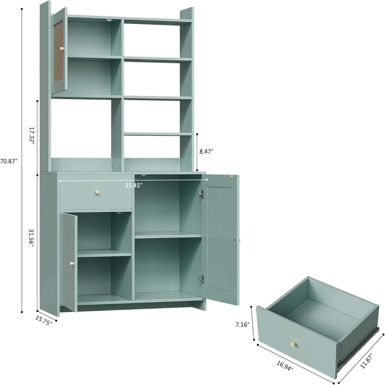 71in Tall Kitchen Pantry Cabinet with Adjustable Shelf, Storage Cabinet with Microwave Stand for Kitchen, Dining Room, or Living Room