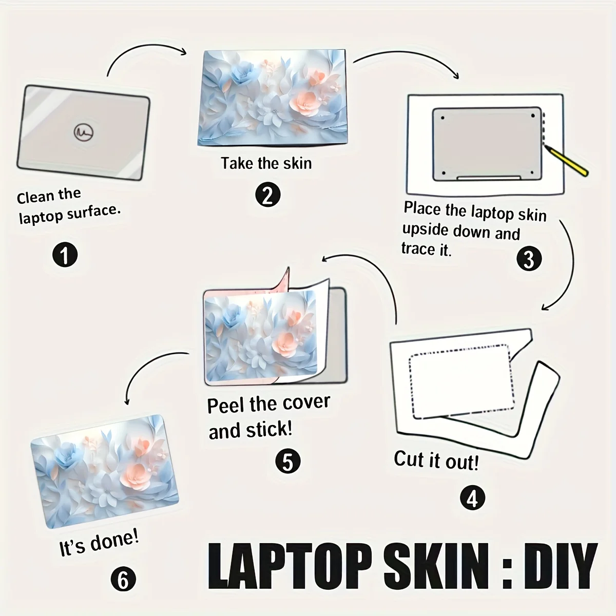 Paquete de 2 pegatinas para portátiles con estampado floral, vinilo impermeable y resistente a los arañazos para cuadernos, tabletas, iPads, decoración protectora