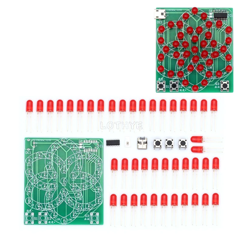 Chiński wiatrak z kciukiem LED okrągły pięciokątna gwiazda w kształcie serca elektroniczny zestaw zrób to sam zespół do lutowania diodami