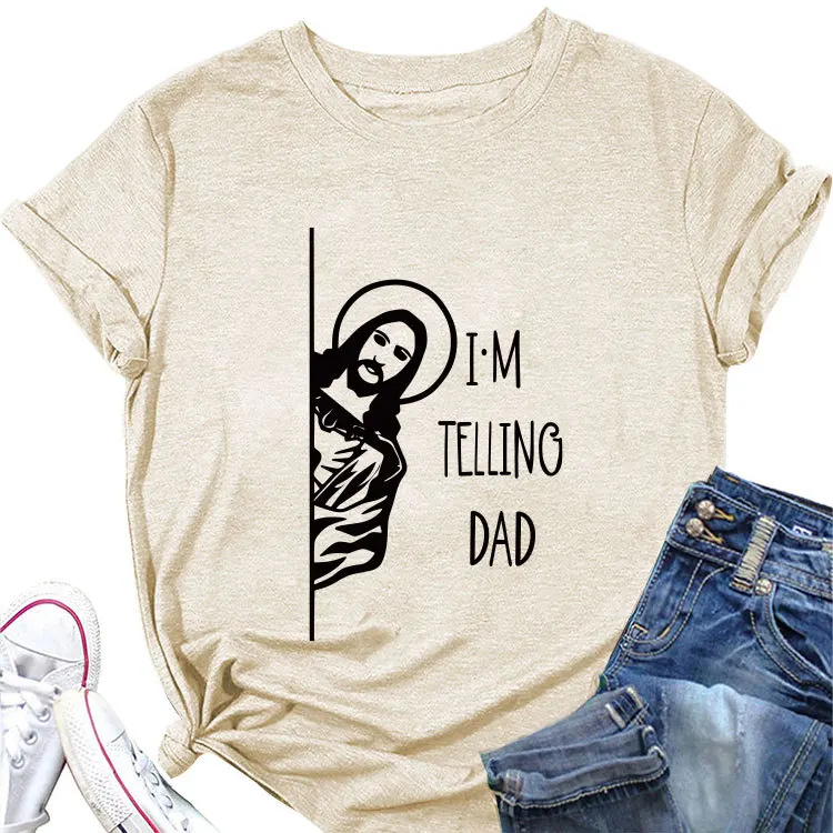 

Casual Chic Round Neck T-shirt I'm telling dad printed summer baggy short-sleeved jumper