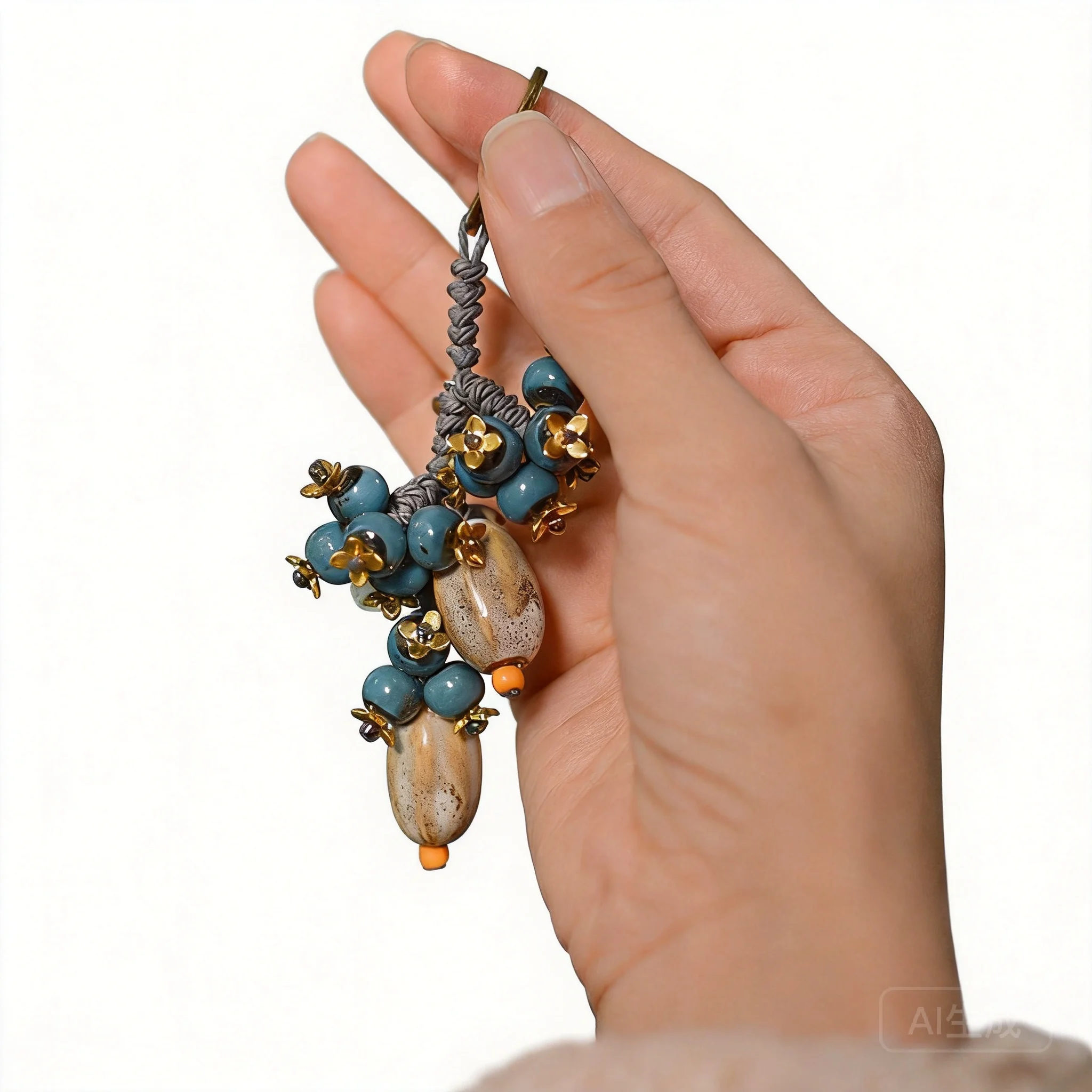 Chinese Style Handwoven Lucky Ceramic Berry Keychain Forest Aesthetic Bag Pendant Handmade Charm For Key Phone Backpack Decor