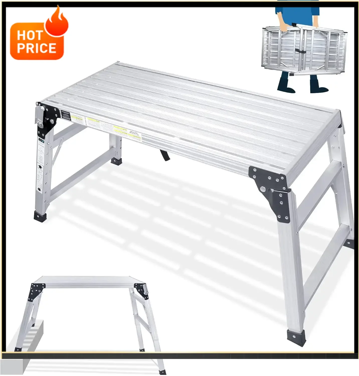 

Bestseller[Hot Deal!]Adjustable Work Platform, (39.4" X 18.5") Portable Folding Aluminum Step Ladder, Scaffolding Platform of Ca