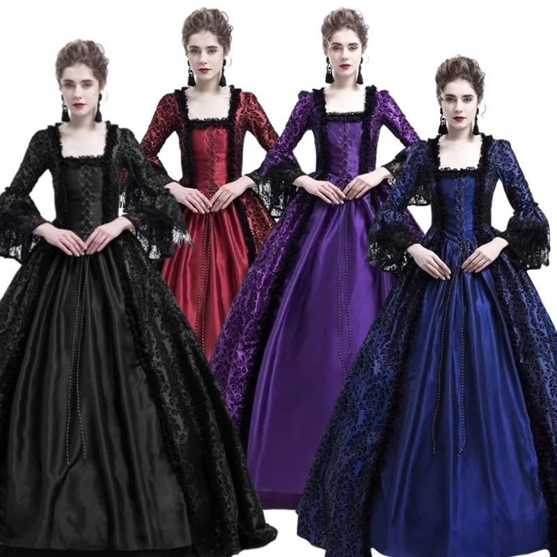 

European Medieval Renaissance Dress for Women Elegan Court Cosplay Costume Carnival Vintage Long Sleeve Princess Ball Gown Dress