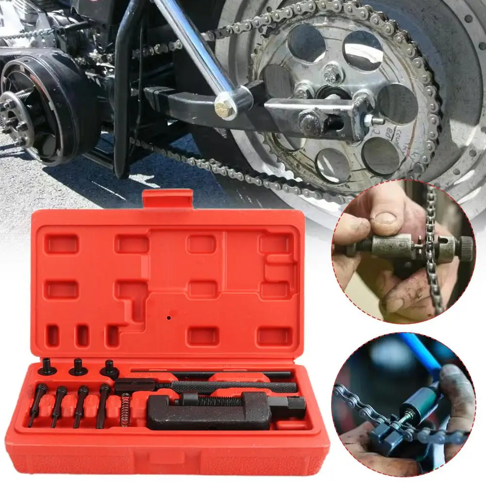 13PCS Chain Repair Tool Set Motorcycle Chain Splitter Breaker Motorbike Mountainb Riveting Tool Heavy Duty Link O Bicycle