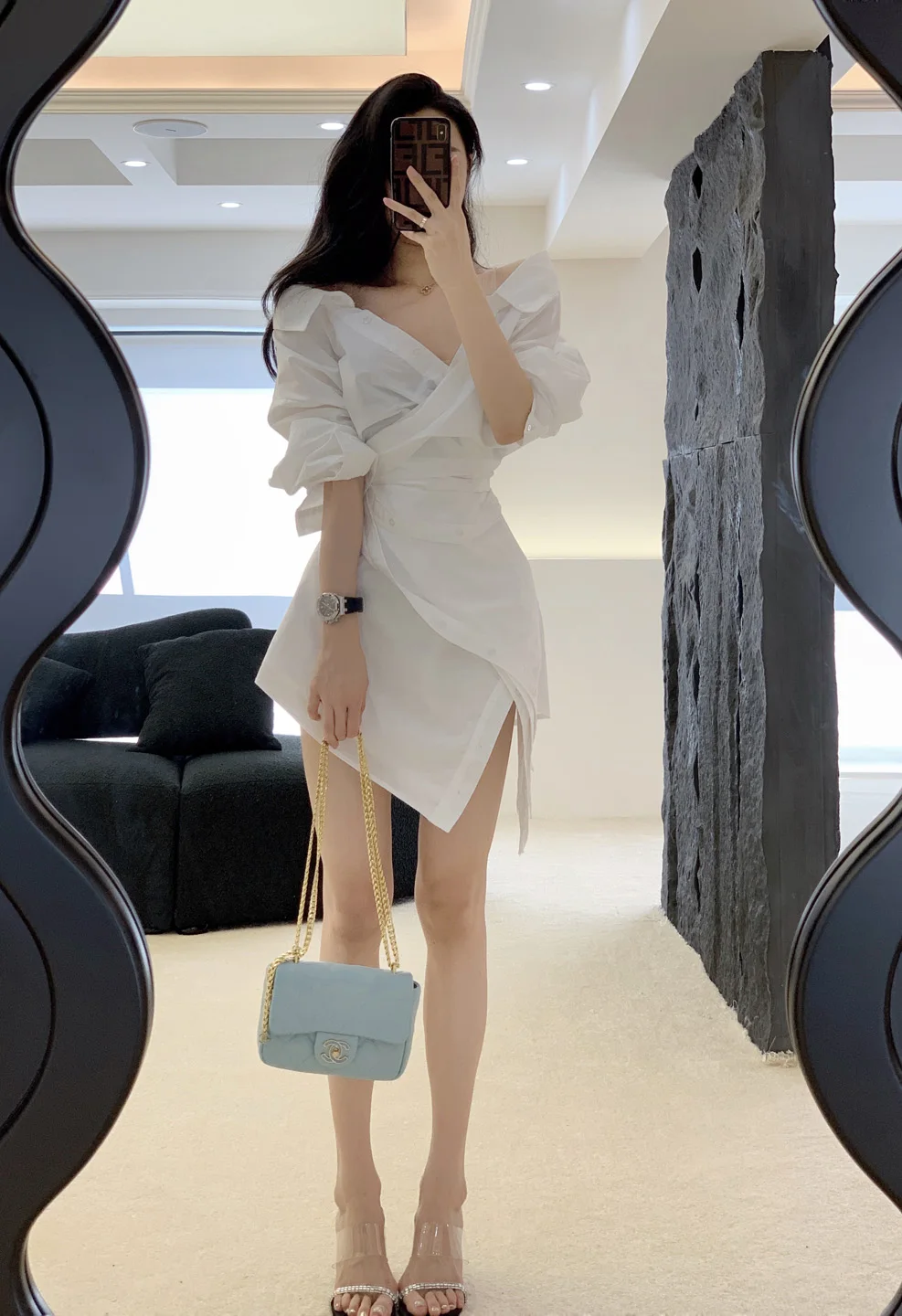 

Romantic Chic Women's irt Dr Waist-Cinching Sweet One-oulder ort Skirt Length Other 00% Material Conents