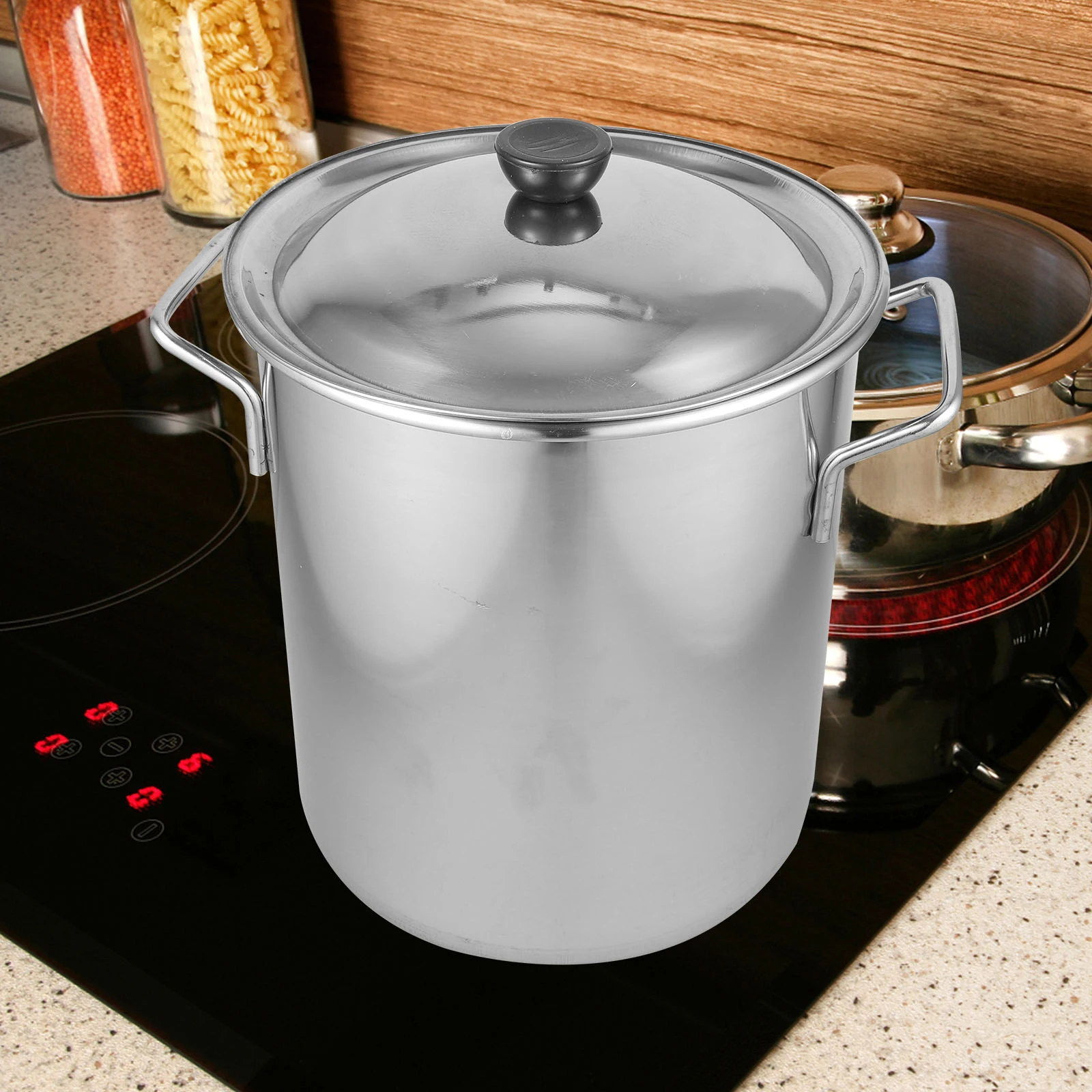 

Stainless Steel Soup Pot 20L Large Capacity Stockpot Heavy Duty Cooking Pot For Kitchen Hotel Hospital Rice Storage Lid