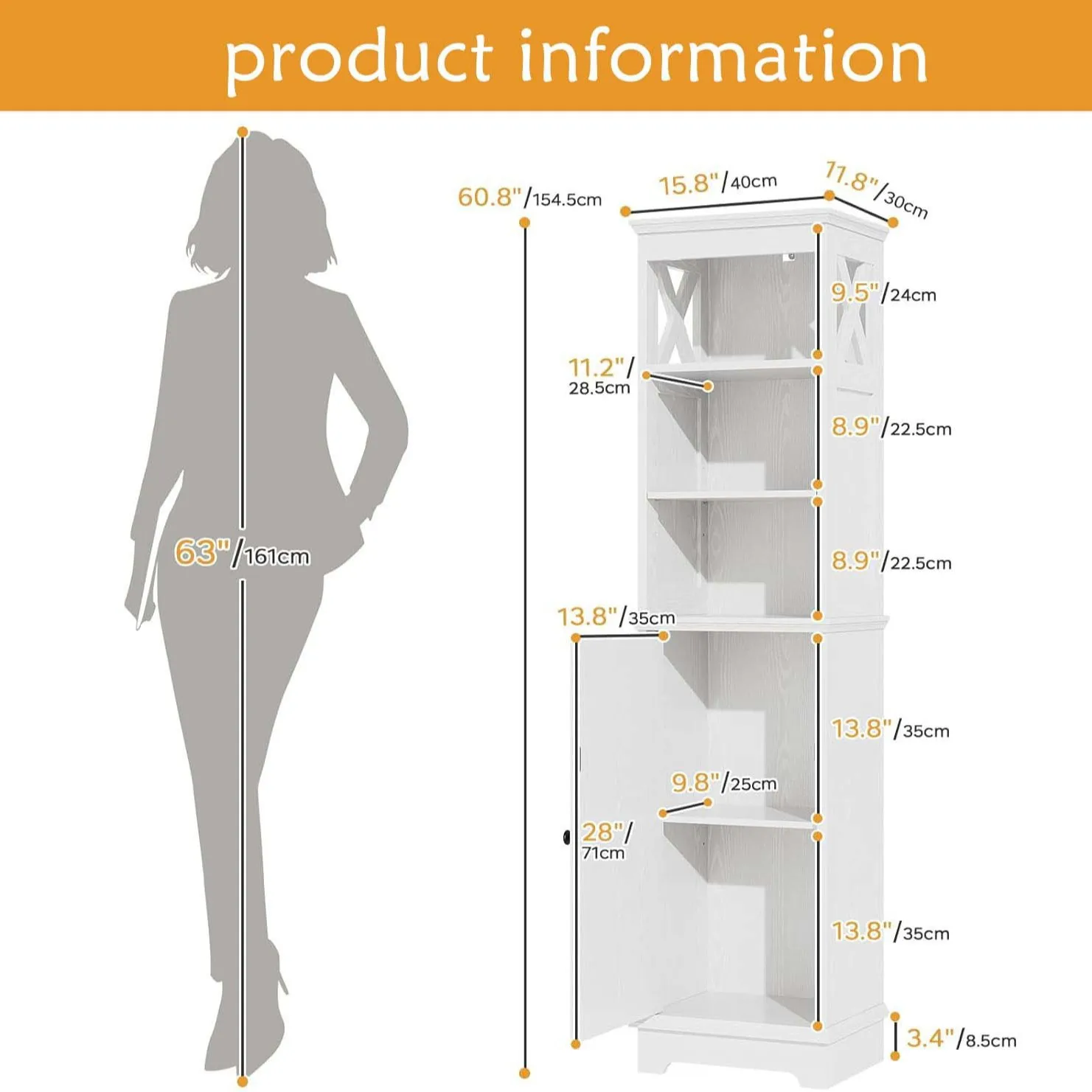 Modern bathroom cabinet, narrow bathroom locker with door adjustable baffle, wooden tower corner cabinet, separate