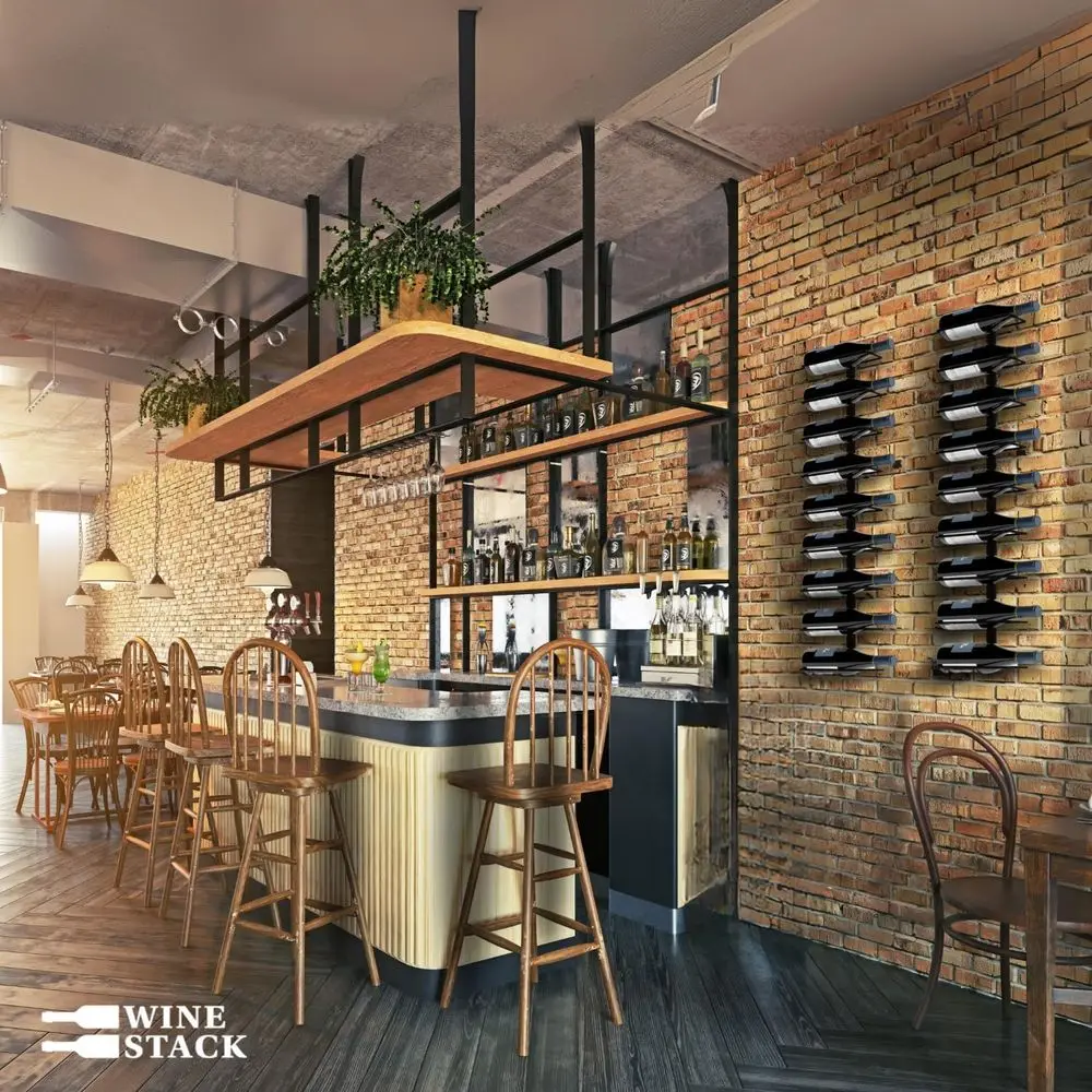 Modern Industrial Wall-Mounted Wine Rack for 9 Bottles - Sleek Storage for Home Bar, Kitchen, and Dining