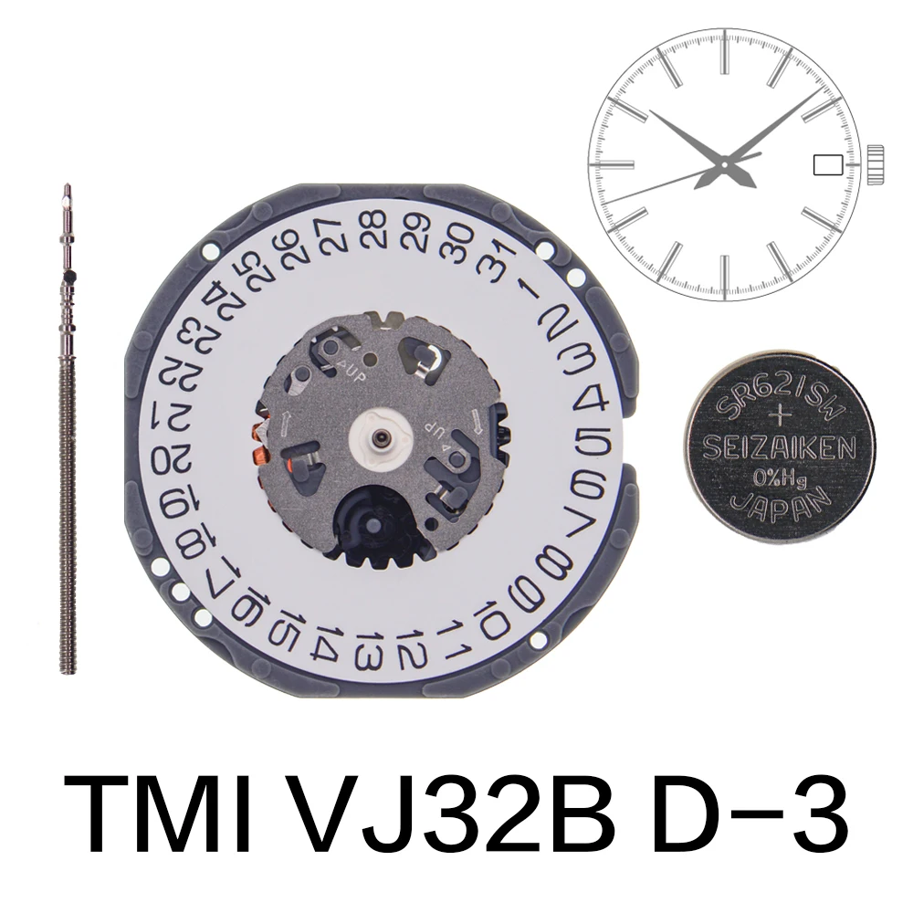 TMI VJ32B Quartz Movement  VJ32B D-3 Japan Movement Standard Three Hands Calendar With Date Display Accessories Repair Parts