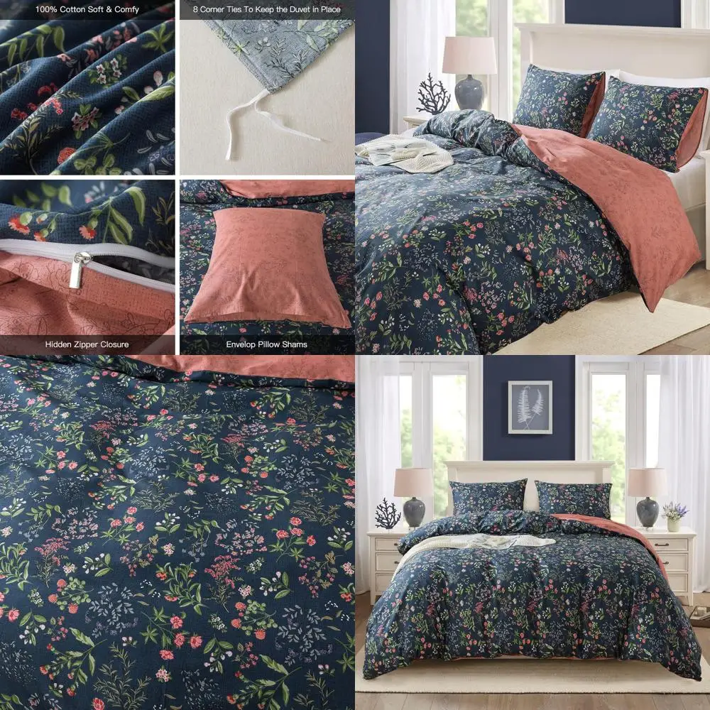 

Комплект хлопковых пододеяльников королевского размера — дышащий цветочный комплект из 3 предметов с застежкой-молнией, чехол 104x90 + 2 шкафа