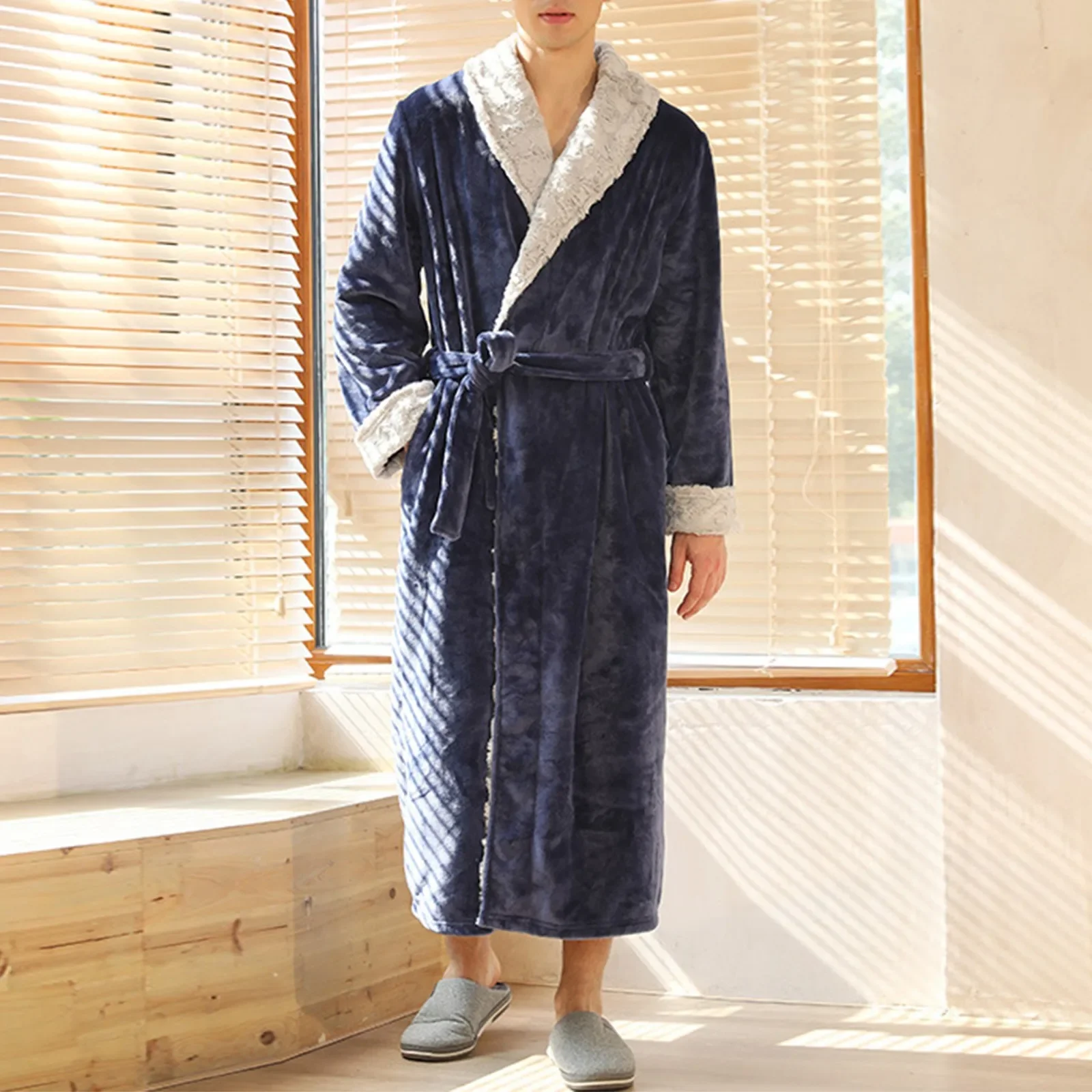 

Mens Coral Velvet Couple Bathrobe Autumn Winter Extra Thick Long Extra Flannel Nightgown Warm Kimono Bath Gown Sleepwear