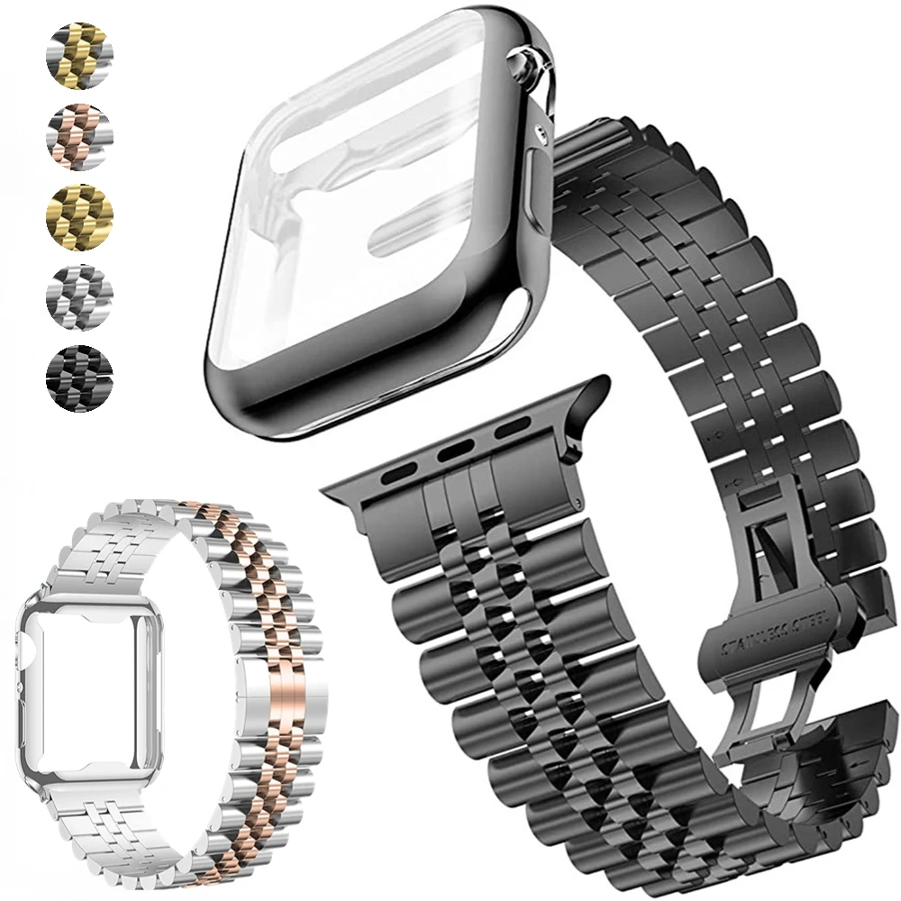 

TPU Case + Metal Strap for Apple Watch 49mm 44mm 40mm 45mm 41mm 42mm 38mm 45 44 Wristband for iWatch Series Ultra 9 8 7 6 5 3 SE