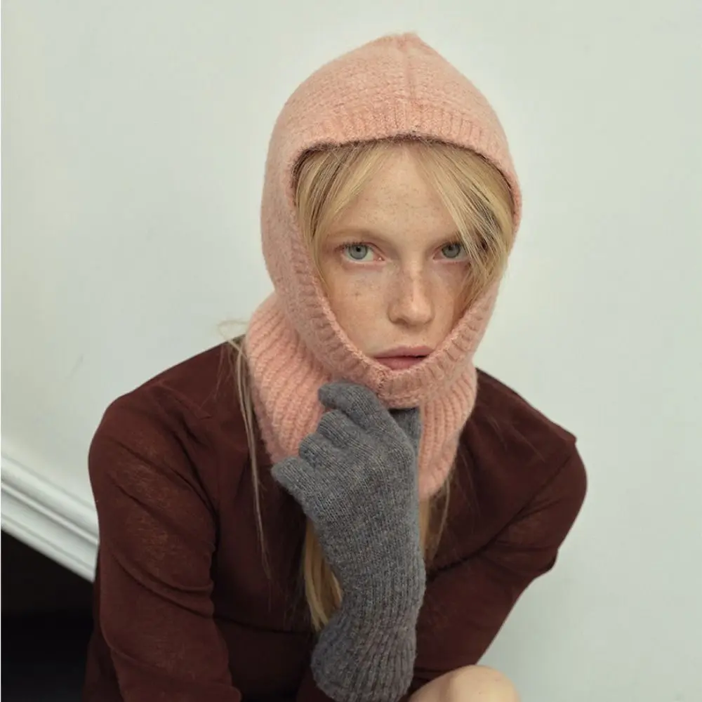 Fashion Alpaca Wool Balaclava Hat Wool Blend Solid Color Knitted Hat Beanie Warm Pullover Hat Winter/Autumn