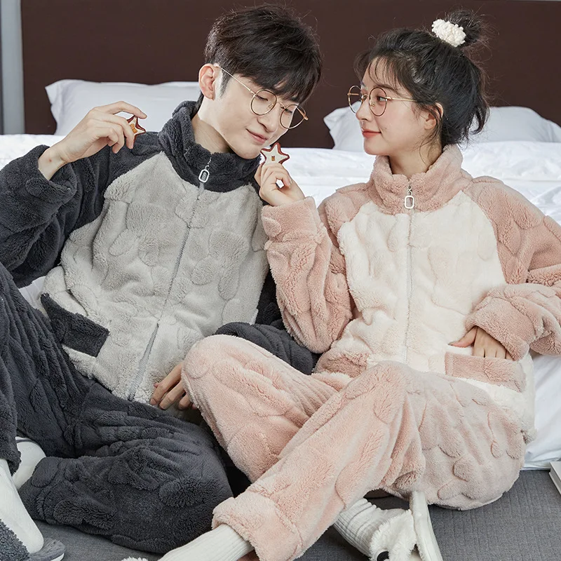 Coral Fleece Couples Pajamas Set 2023 New Fashion Men and Women Matching Homewear Winter Warm Pijamas Youth Boy Girl Nightwear