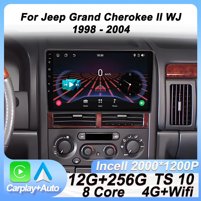 ستيريو سيارة أندرويد 15 نظام ملاحة GPS تلقائي لسيارة جيب جراند شيروكي II WJ 1998 - 2004 Carplay شاشة تعمل باللمس Autoradio 8 Core DSP 5G