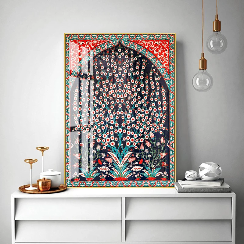 Persian Design Bouquet Posters Ancient Door Canvas Painting Floral Posters Print Wall Art Pictures For Living Room Decor Cuadros