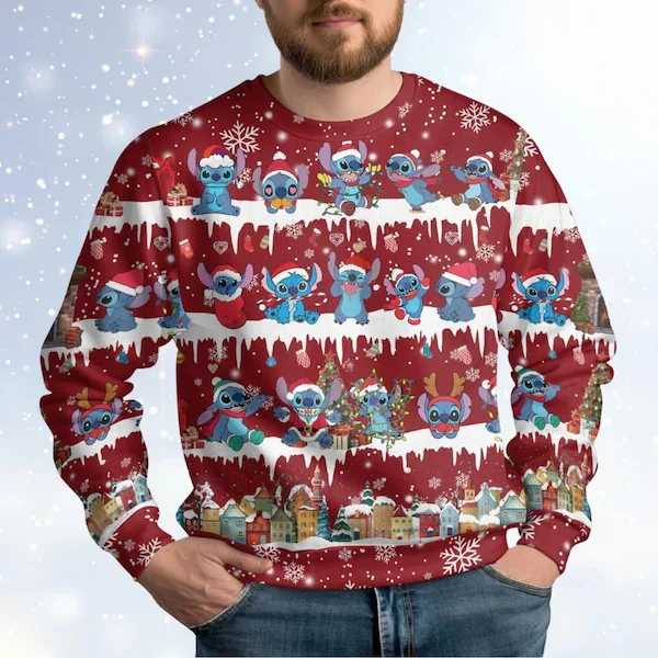 Christmas Disney Lilo and Stitch Ugly Sweater Ohana Christmas Sweater Mens Womens 3D Universal Sweater Couple Pullover 2025