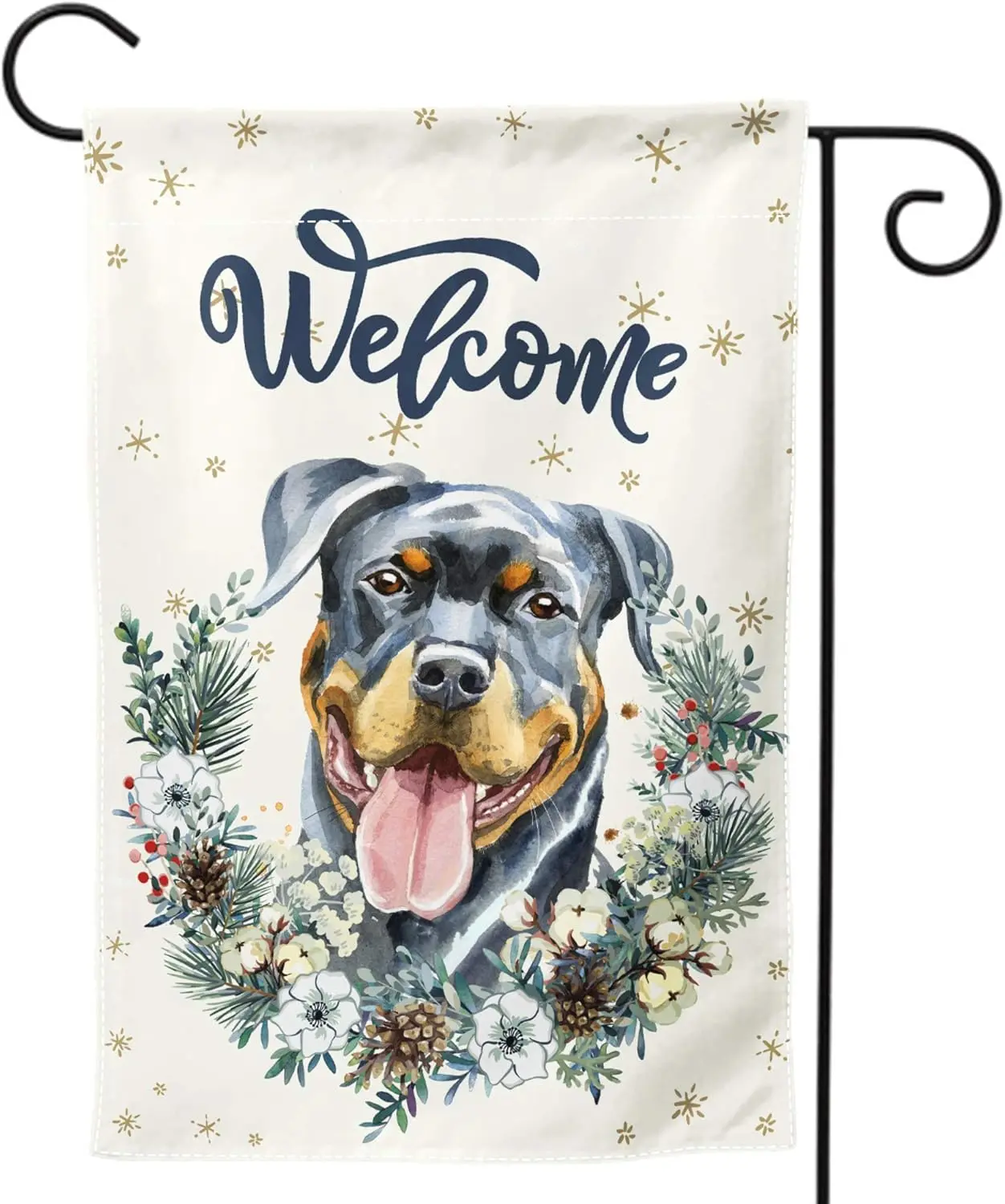 Welcome Rottweiler Garden Flag Farm Winter Flower Double Sided, Fall Floral and Dog Rustic Decorative House Yard Decoration, Sea