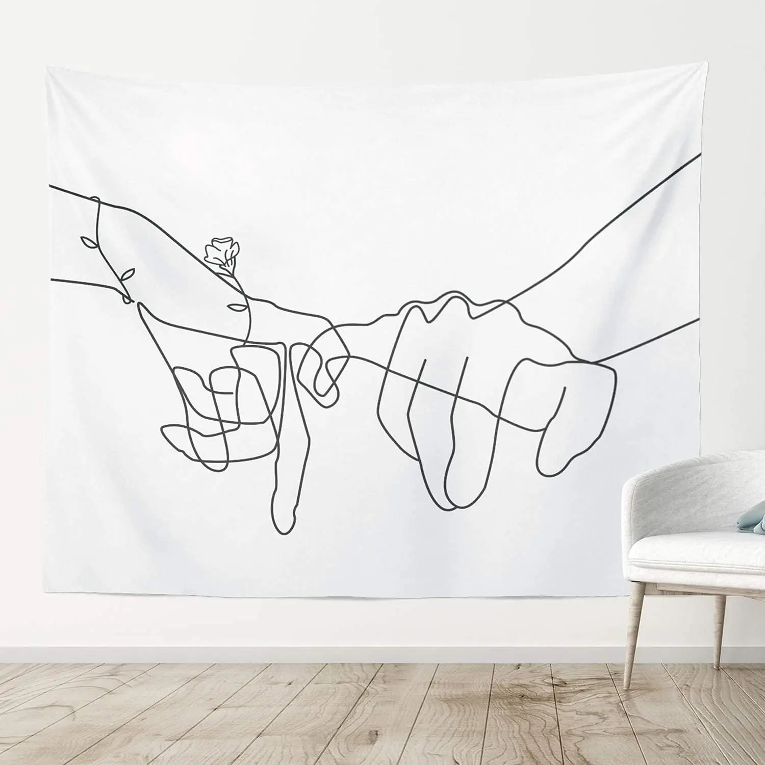 Modern Minimalist Abstract Hands Connection Line Art Tapestry Wall Decor Polyester Hanging Fabric Artwork for Living Room Bedroo