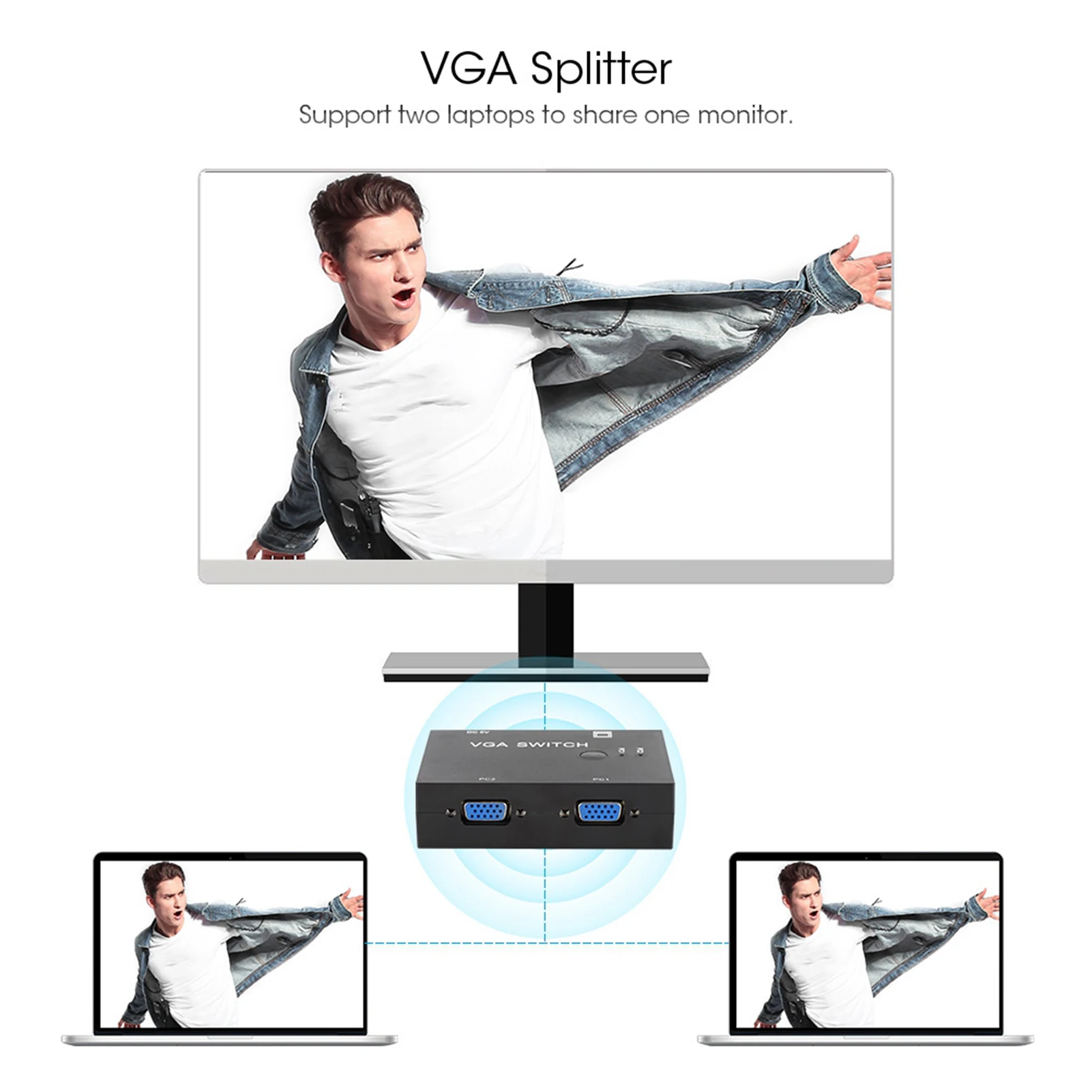 VGA Splitter Computer Accessory 2-In-1-Out 2 Port Switcher HD Display Accessories For Host Switch