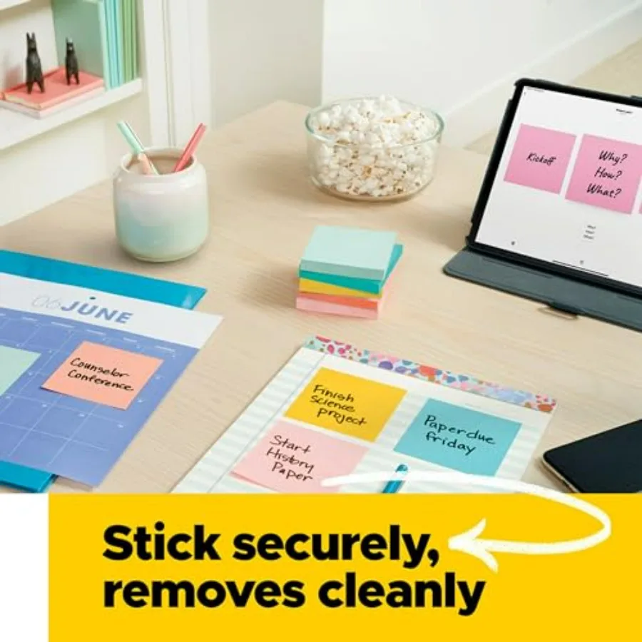 1.5x2 inch Sticky Notes with 24 Pads Ideal for Office and Home Use Beachside Cafe Theme with Soft Pastel Colors Easy to Remove