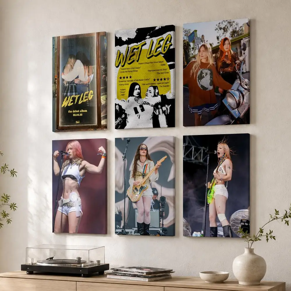 W-Wet Leg Rock Band Cool Framed Wall Painting Wood Canvas Poster For Living Room Bedroom Hallway Office Home Decor Gift