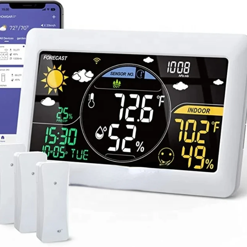 WiFi Weather Station 3 Sensors Smart App Controlled Weather Stations Wireless Indoor Outdoor Thermometer Large Display