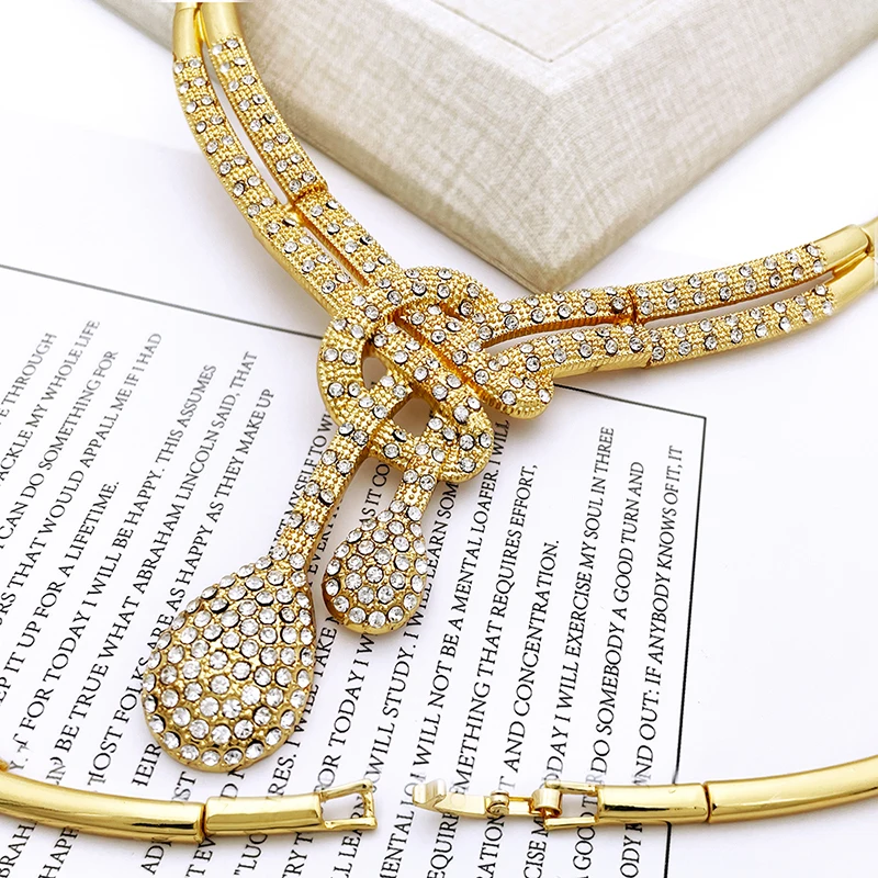 Dubai Gold Color Women Jewelry Sets Classic Design Necklace Earrings Charm Bracelet Ring Banquet Party Jewelry 18K Gold Plated