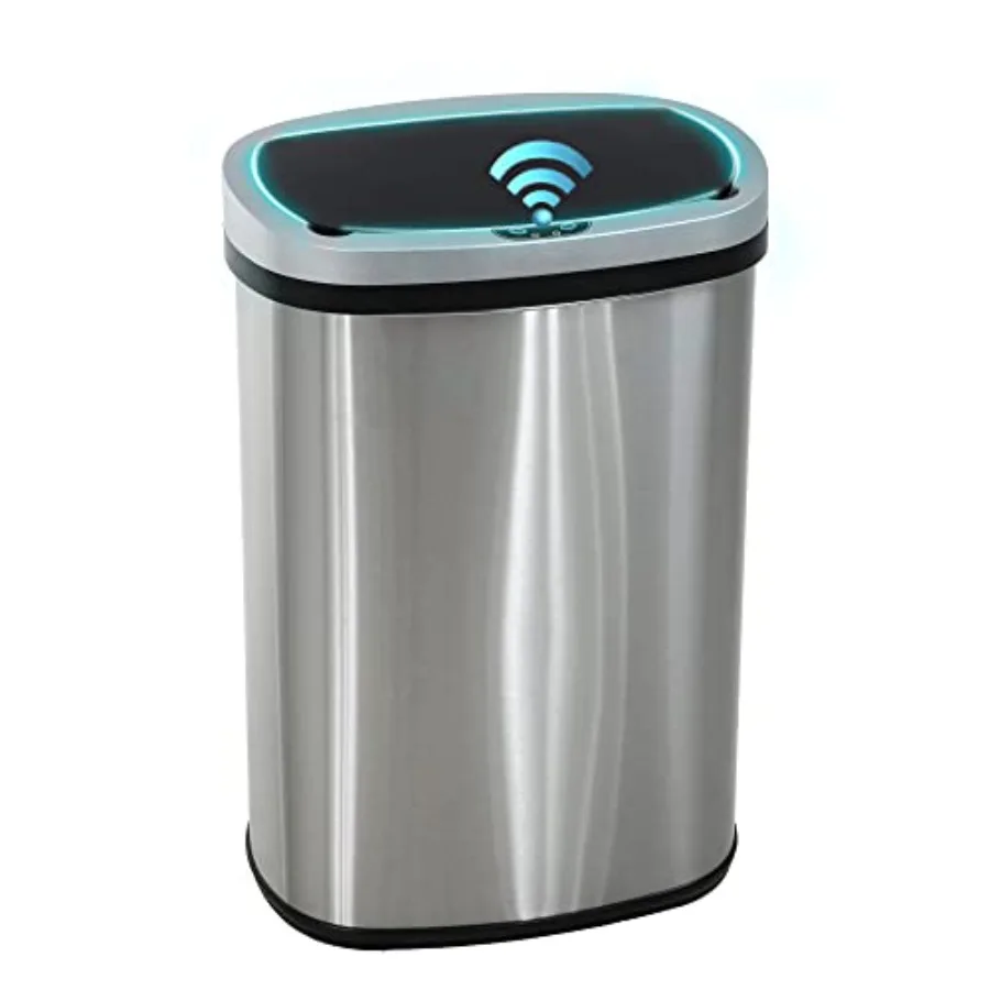 

13 Gallon/ 50 Liter Trash Can Stainless Steel Touchless Trash Bin Oval Shape Office Waste Bin for Kitchen Bathroom Bedroom Livi